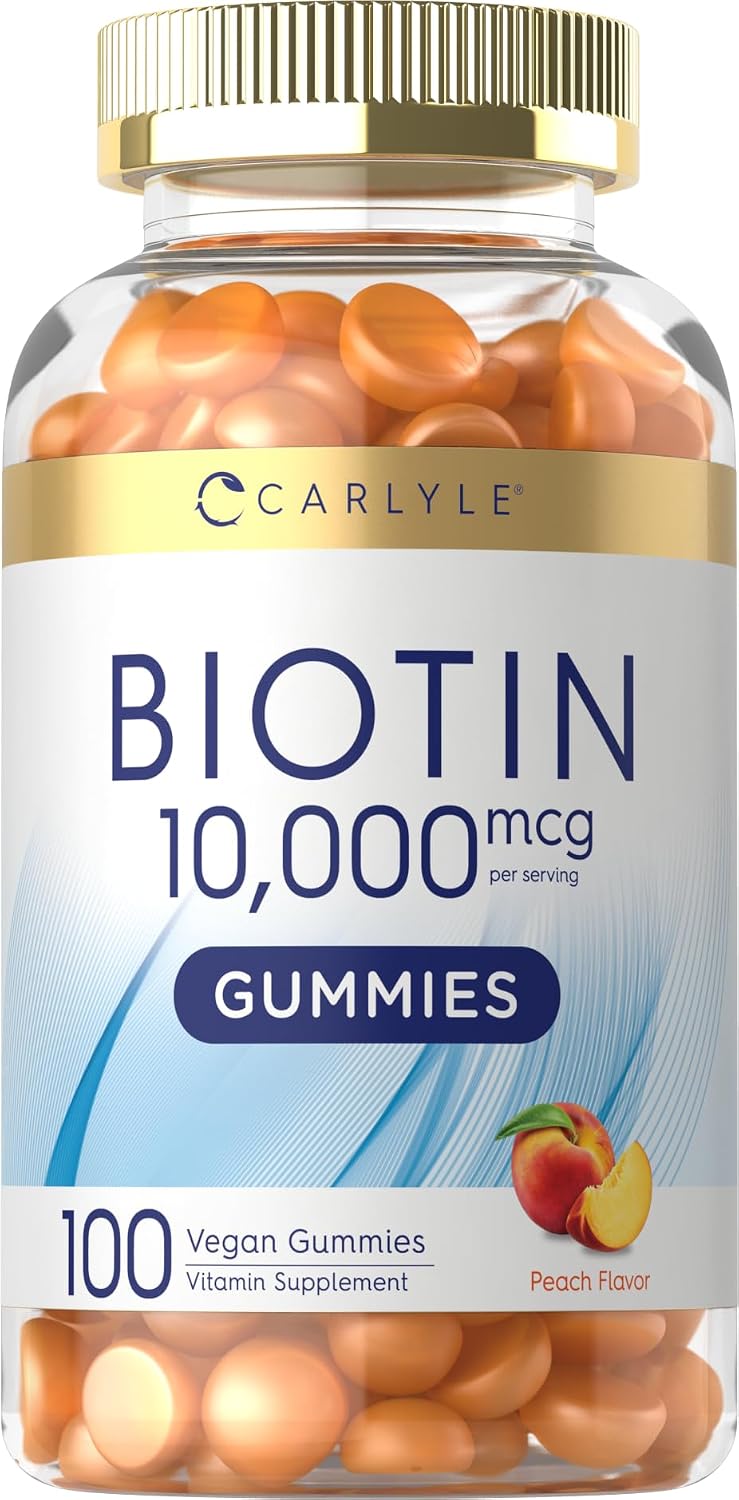 Carlyle Biotin 10000mcg Gummies – Gominolas de Biotina 10000 mcg, Sabor Melocotón, 100 uds