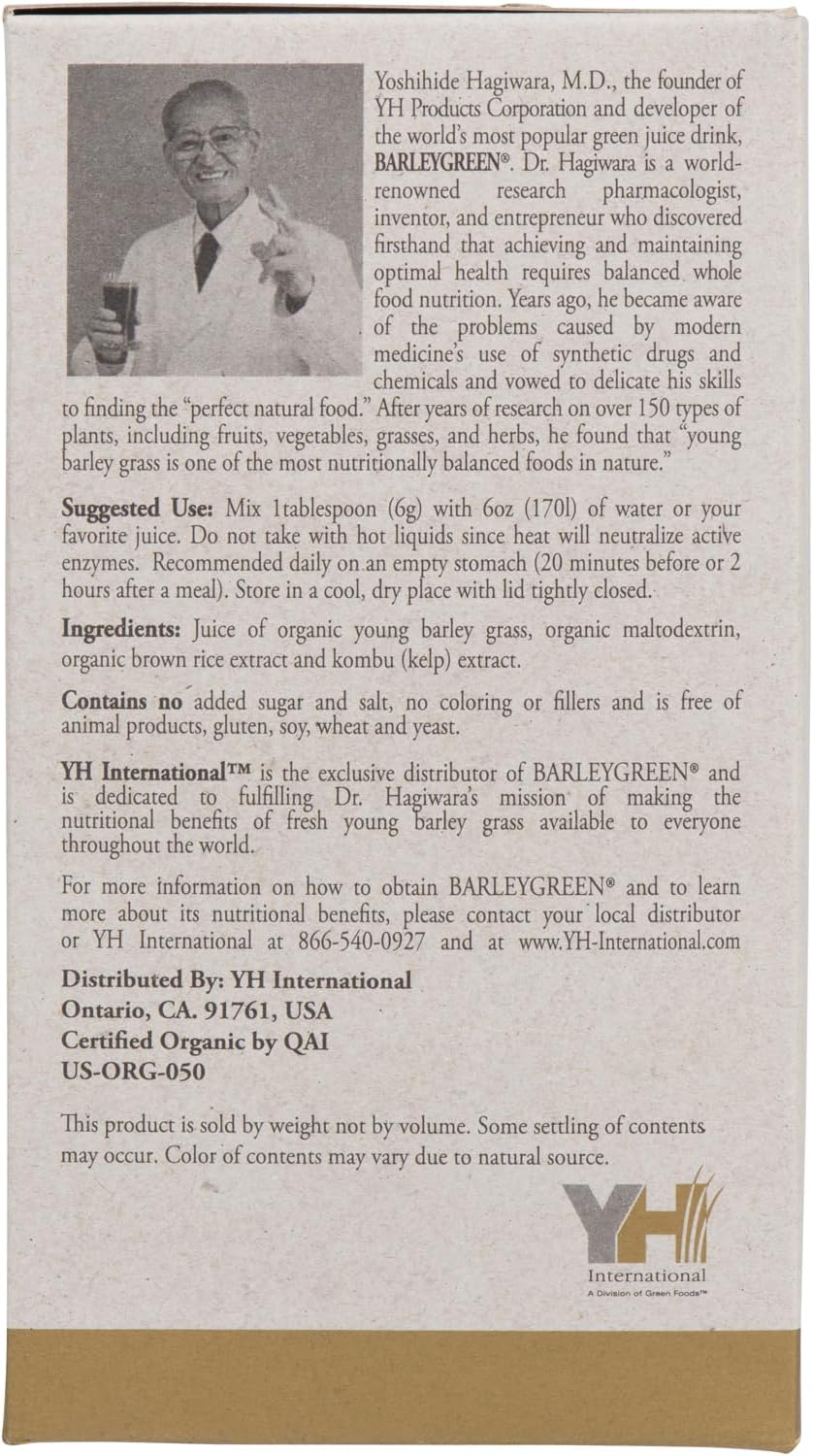 BARLEYGREEN Dr. Hagiwara's Original Premium con Algas Kelp - Polvo de Jugo de Césped de Cebada Orgánico, 240g