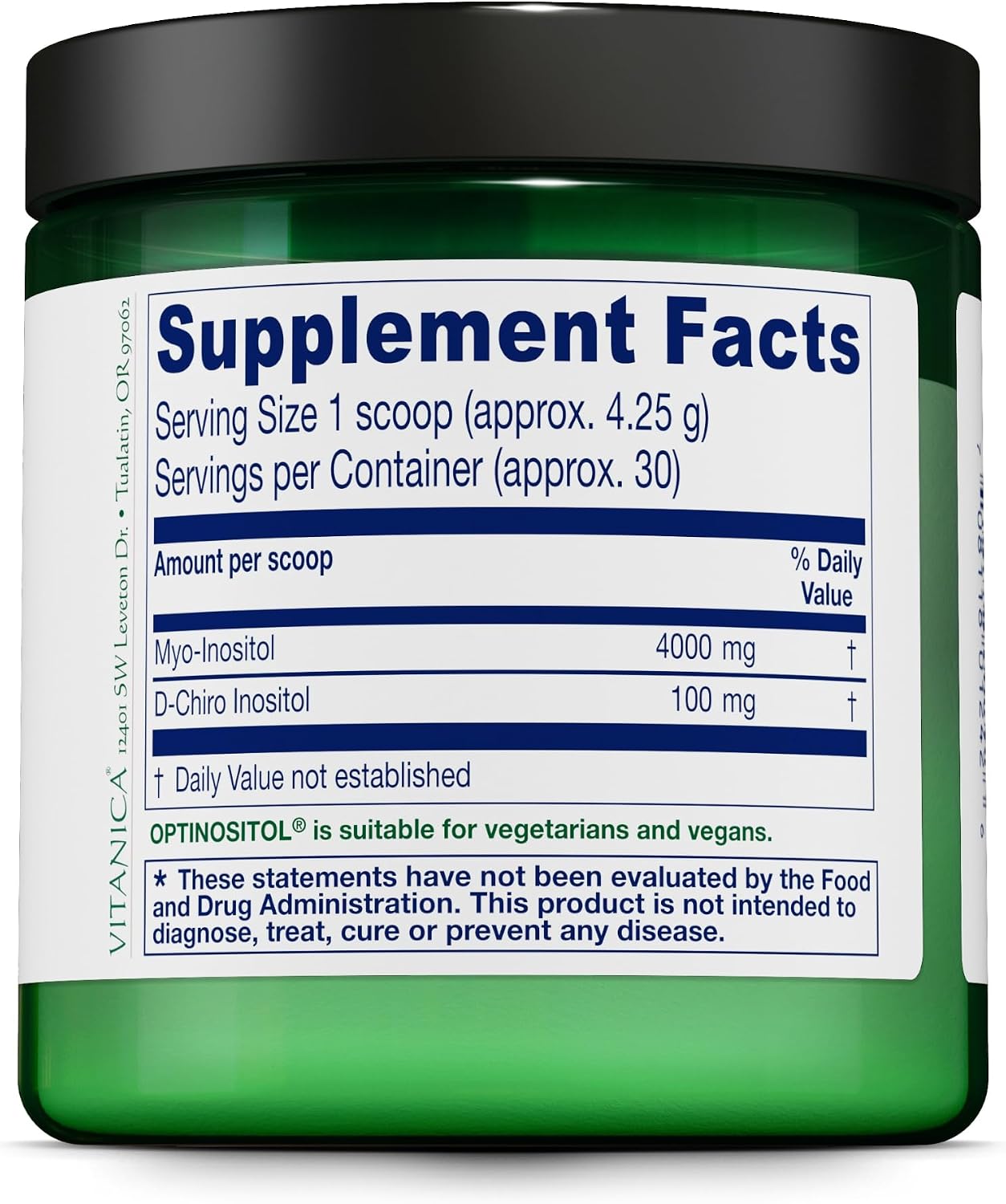 Vitanica Optinositol - Myo-Inositol y D-Chiro Inositol en Polvo (4000 mg + 100 mg) - 125 g
