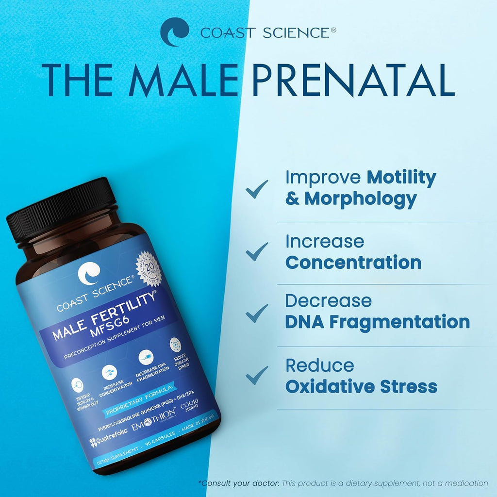 Coast Science MFSg6 - Male Fertility Supplement with CoQ10, Ashwagandha, and PQQ - 90 Capsules