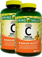 Vitamina C 500 mg, Sabor Fruta Tropical, 200 Comprimidos Masticables, Suplemento Alimenticio + Organizador de Pastillas de 7 Días Incluido (Pack de 2)