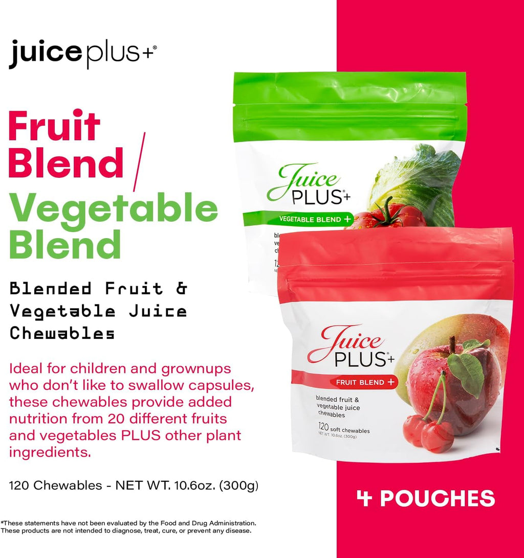 JuicePlus+ Fruit & Vegetable Blend Soft Chews - Gomitas Veganas de Frutas y Verduras para Adultos y Niños - Pack 4 Meses (4 paquetes)