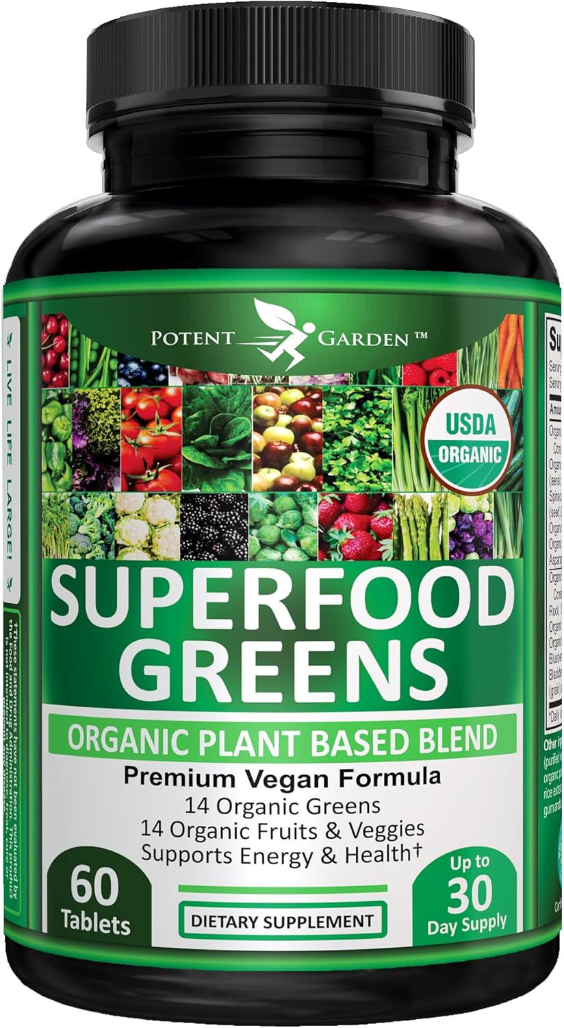 Potent Garden Super Greens Cápsulas - Complemento de Frutas y Verduras Orgánicas, 60 Comprimidos