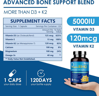 Complejo de Vitamina D3 K2 con Calcio y – Salud cardiovascular: La K2 ayuda a dirigir el calcio a los huesos, – Image 2
