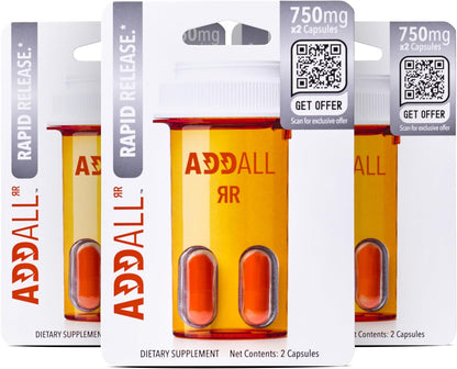 Addall Rapid Release Supplement (3 Pack) - Suplemento Nootrópico para Enfoque y Energía