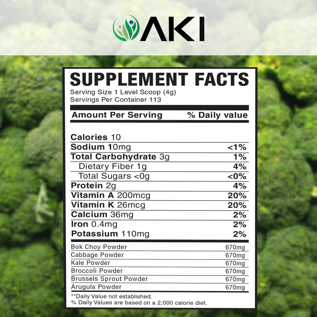 AKI Cruciferous Superfood Green Mix Powder - Mezcla de Verduras Crucíferas (454g)