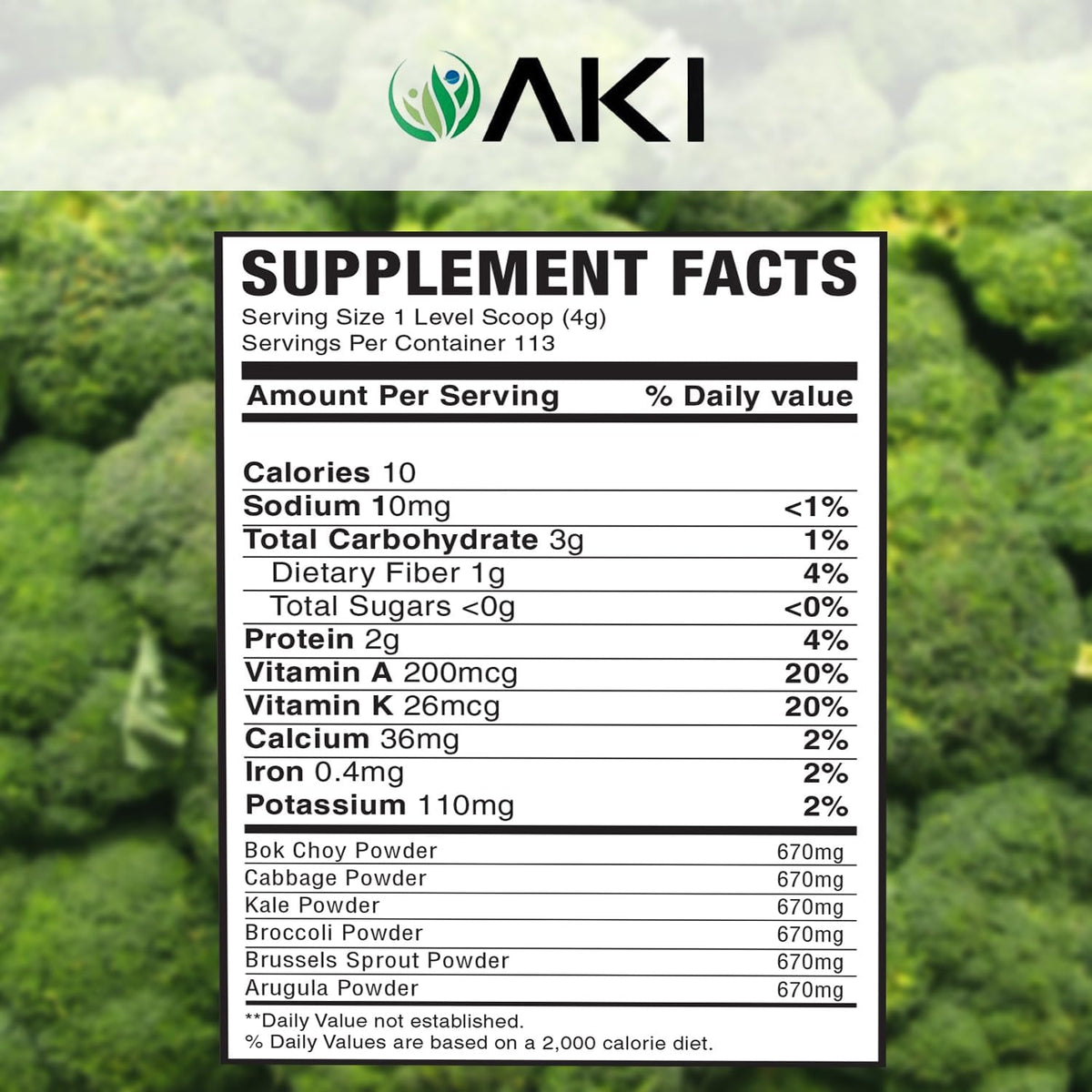 AKI Cruciferous Superfood Green Mix Powder - – Coles de Bruselas: Aportan fibra, vitamina K y folatos. – Image 7