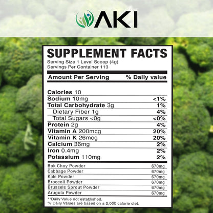 AKI Cruciferous Superfood Green Mix Powder - – Coles de Bruselas: Aportan fibra, vitamina K y folatos. – Image 7