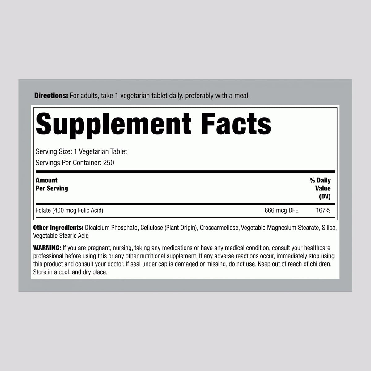 Piping Rock Ácido Fólico 400 mcg, 250 – Formato vegetariano: Los comprimidos son aptos para vegetarianos y – Image 2