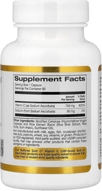 California Gold Nutrition Buffered Gold C, Ascorbato Sódico (Vitamina C), 60 Cápsulas Vegetales