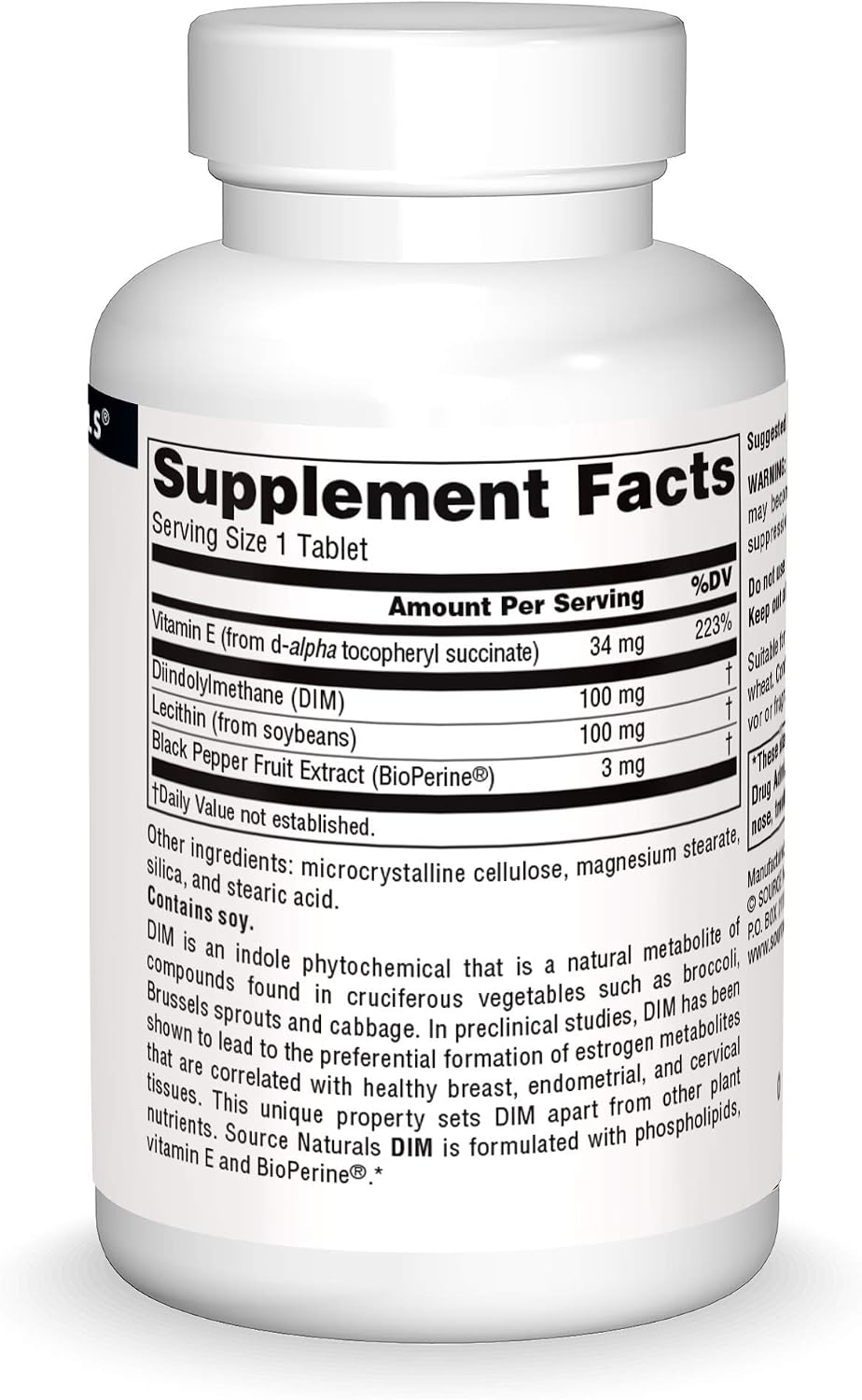 Source Naturals DIM 100mg con BioPerine y Vitamina E - 60 Comprimidos