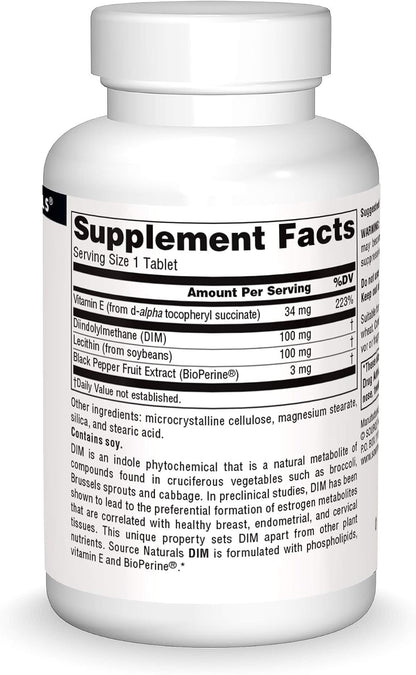 Source Naturals DIM 100mg con BioPerine y Vitamina E - 60 Comprimidos – Image 3