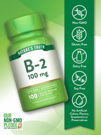 Nature's Truth Vitamina B2 (Riboflavina) 100 mg, 100 Cápsulas - Suplemento sin OGM y sin gluten