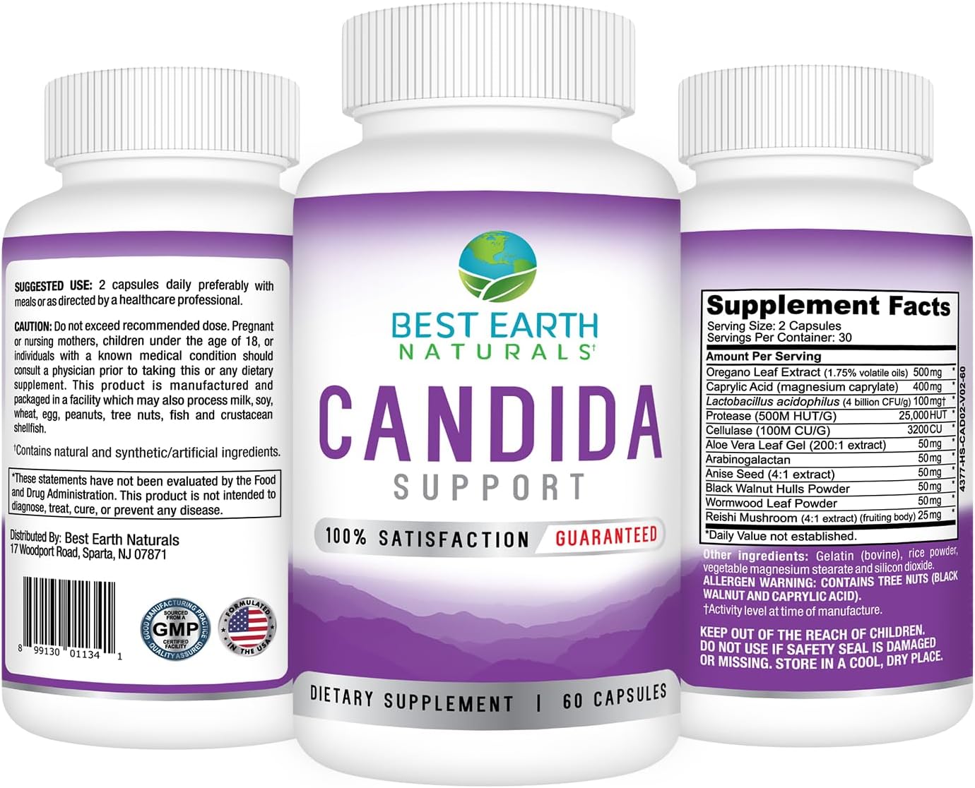 Best Earth Naturals Candida Support Supplement - 60 Cápsulas