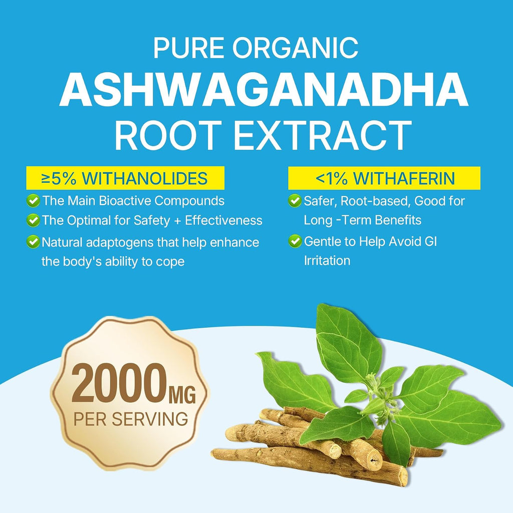 Ashwagandha Gummies 2000mg Orgánico Sin Azúcar - Vitamina D3, B12 y Cúrcuma - 120 Gominolas