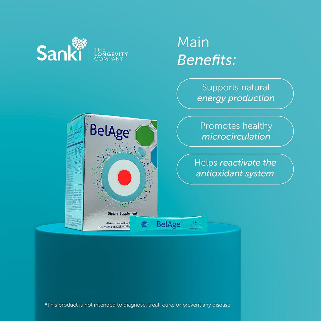 Belage Suplemento Antioxidante 100% Natural con Postbióticos - 27 Sobres Sabor Limón-Lima