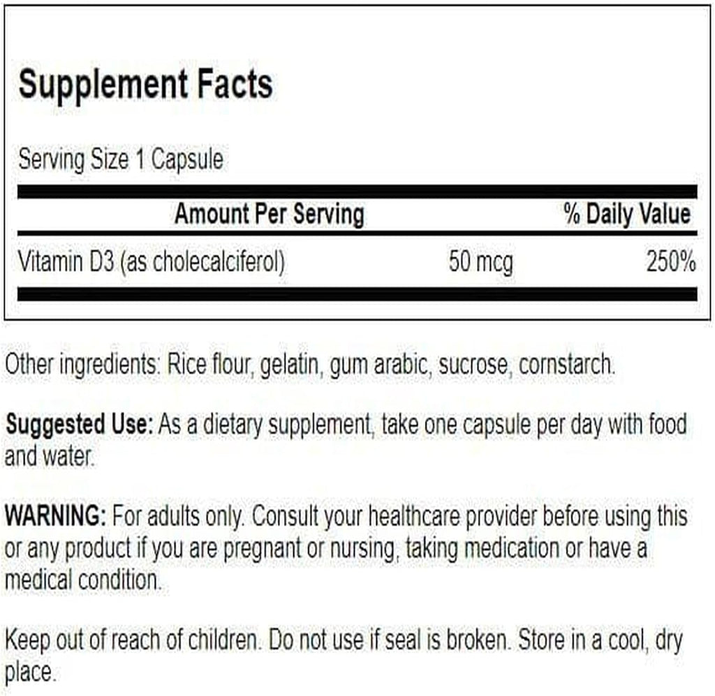 Swanson Vitamina D3 (Colecalciferol) 2000 IU, 250 Cápsulas