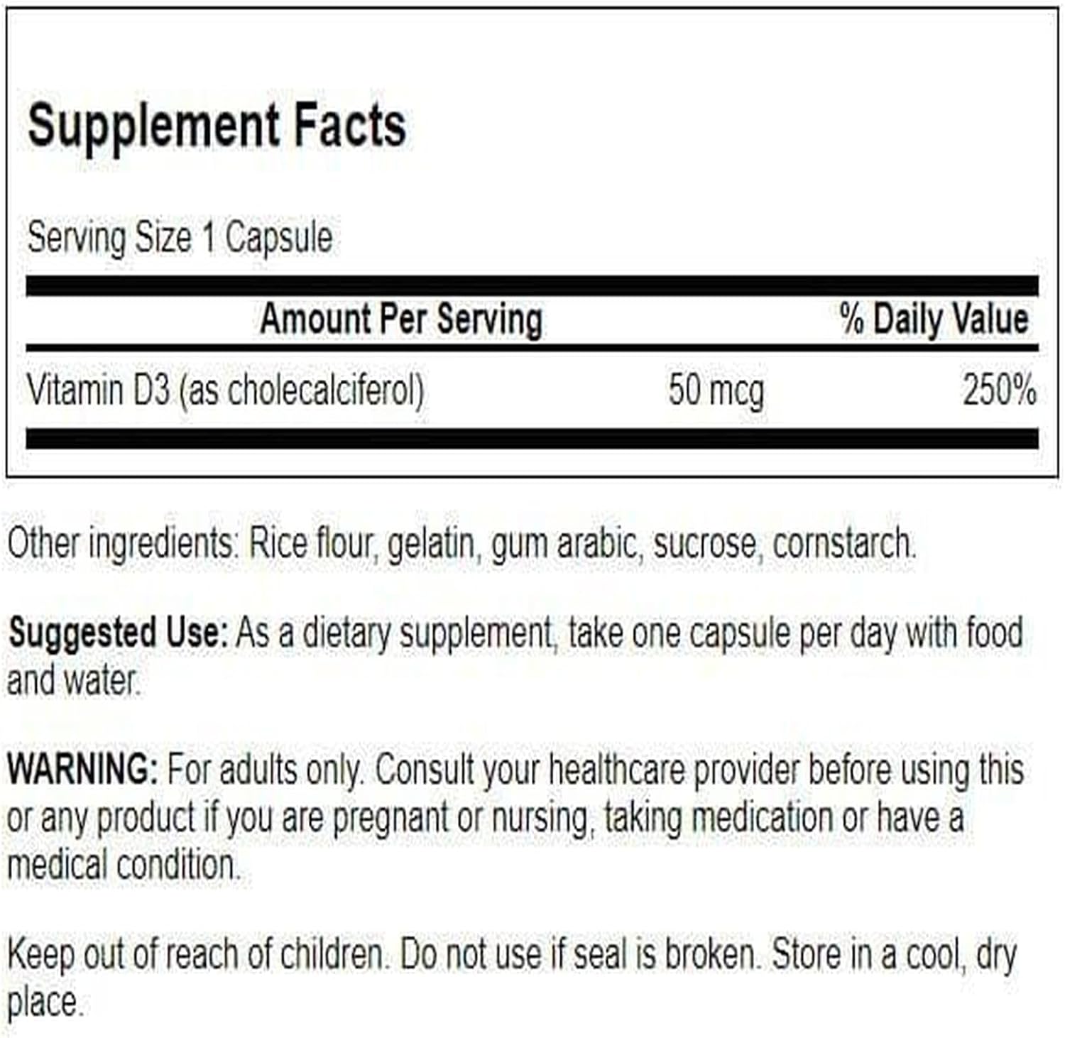 Swanson Vitamina D3 (Colecalciferol) 2000 IU, 250 Cápsulas