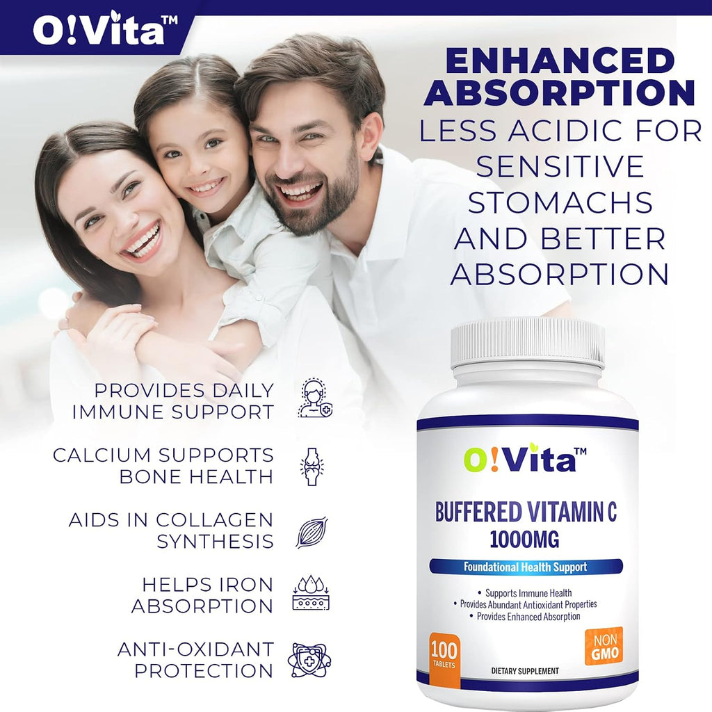 O!VITA Vitamina C Tamponada 1000mg | 100 Comprimidos No-GMO