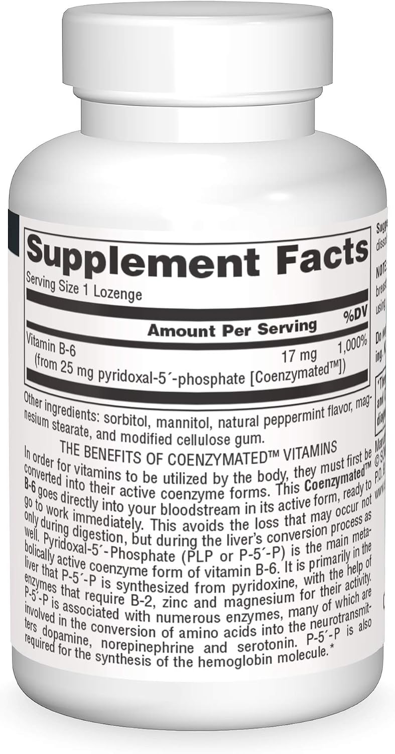 Source Naturals Coenzymated B-6 25mg – Vitamina B6 Activa (Piridoxal-5-Fosfato) – 30 Comprimidos Sublinguales