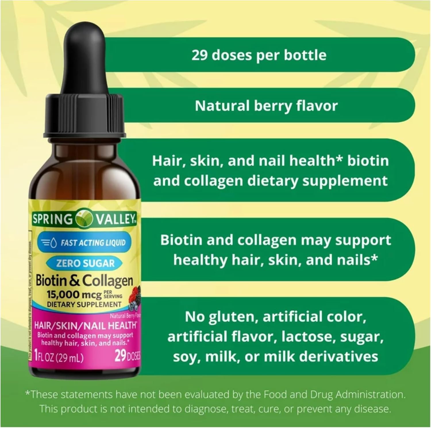 Biotina y Colágeno Líquido 15000μg, Sabor Natural a Bayas, Gotas para Cabello, Piel y Uñas (Pack de 2)
