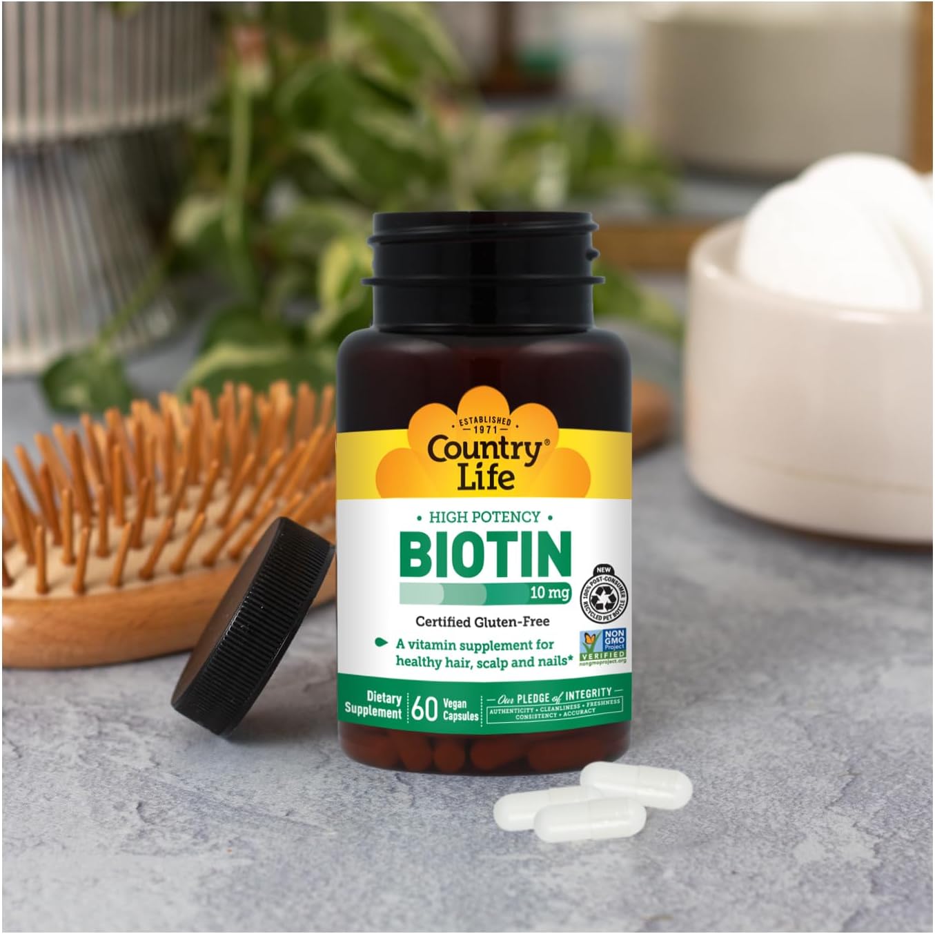 Country Life Biotina 10000 mcg (10 mg) - 60 Comprimidos - Suplemento para Cabello, Piel y Uñas