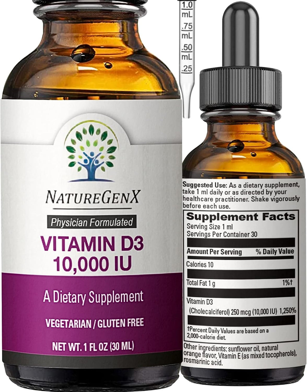 NatureGenX Vitamina D3 Líquida - 250 mcg - 30 ml - Vegano
