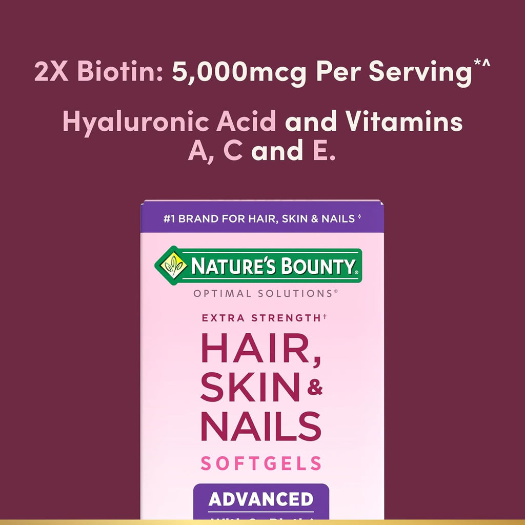 Nature's Bounty Advanced Hair, Skin & Nails, Suplemento con Biotina, Ácido Hialurónico y Aceite de Argán, 150 Cápsulas Blandas
