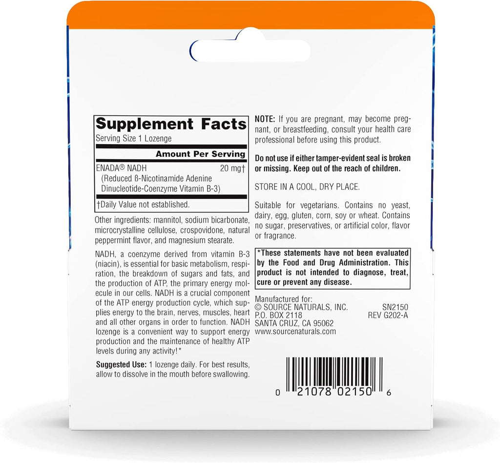 Source Naturals NADH 20 mg – 30 Comprimidos Sublinguales
