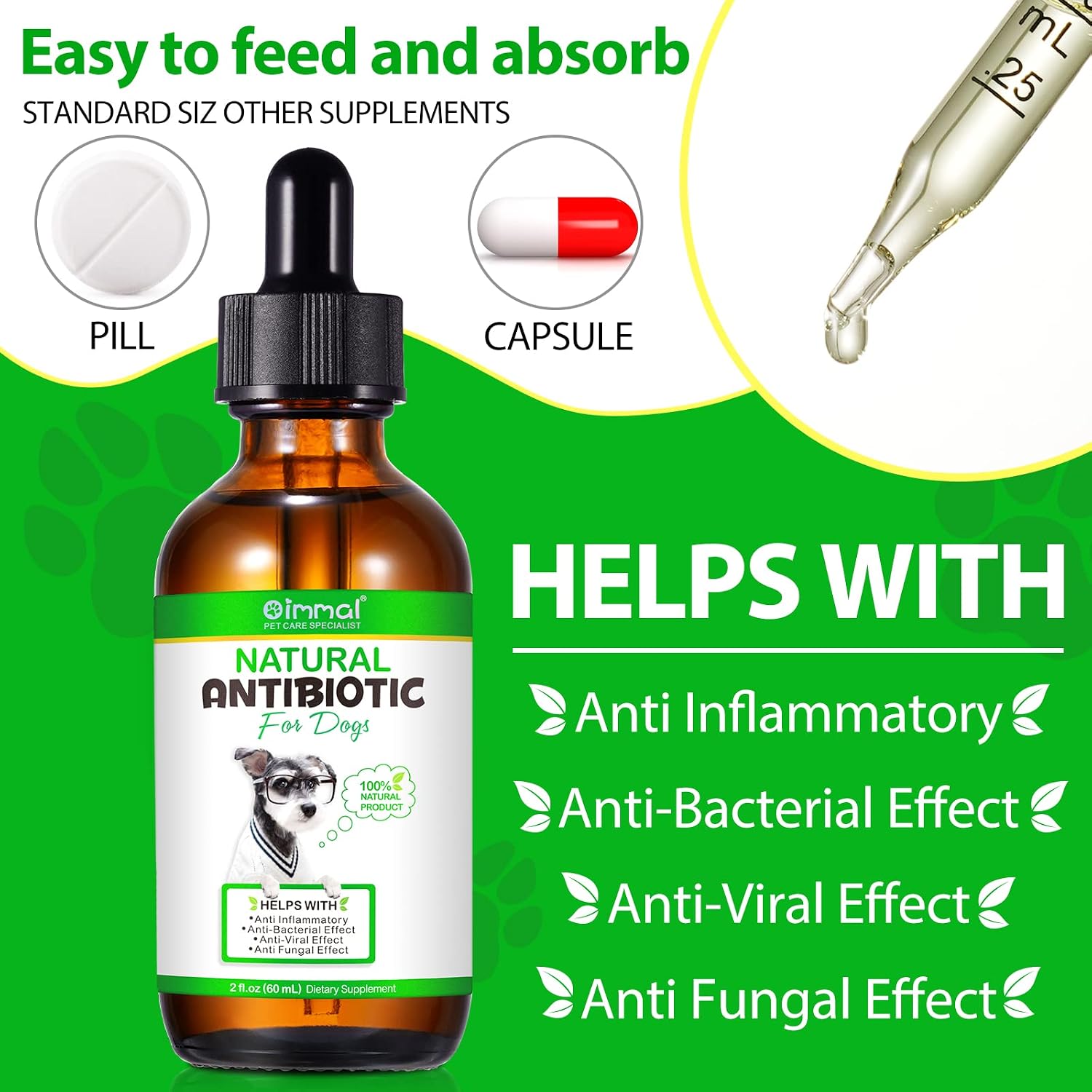 Antibióticos Naturales para Perros - Suplemento para Alergias y Picores con Vinagre de Manzana, Ajo, Pau D'Arco y Sello de Oro - Sabor a Bacon - 2 x 60ml