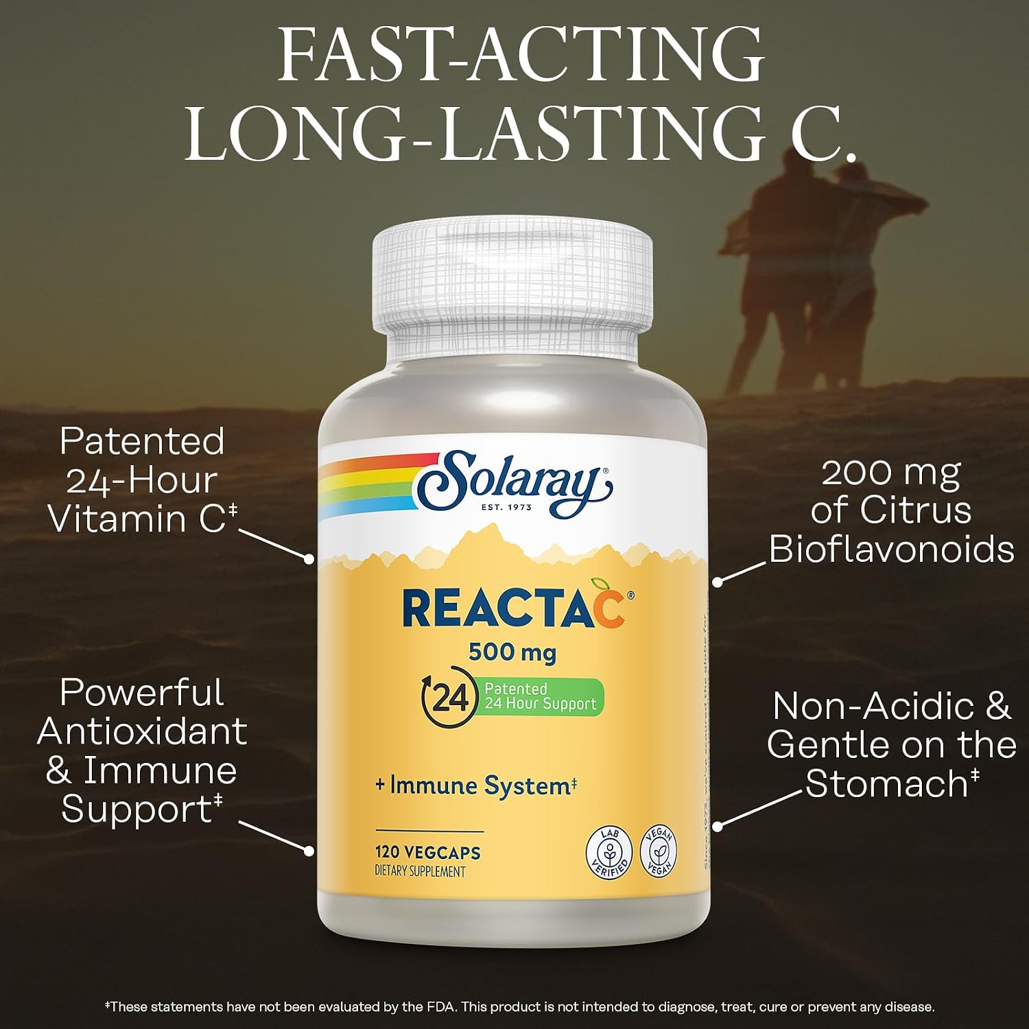 SOLARAY Reacta-C - Vitamina C de 500 mg con Bioflavonoides - 120 Cápsulas