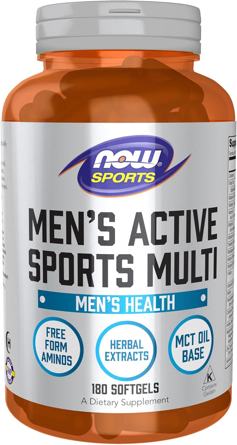 NOW Foods Sports Nutrition, Multivitamínico Extreme Sports para Hombres con Aminoácidos, ZMA, Tribulus, MCT y Extractos Herbales, 180 Cápsulas Blandas