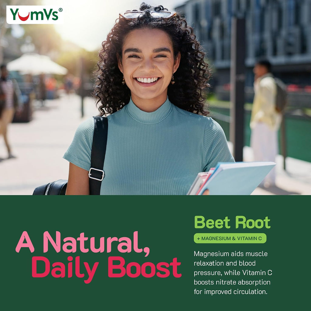 YumVs Gominolas de Remolacha con Magnesio y Vitamina C – Sabor Baya – 60 Gominolas – Vegano, Sin Gluten