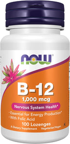 NOW Foods Vitamina B-12 1000 mcg con Ácido Fólico, 250 Comprimidos Masticables