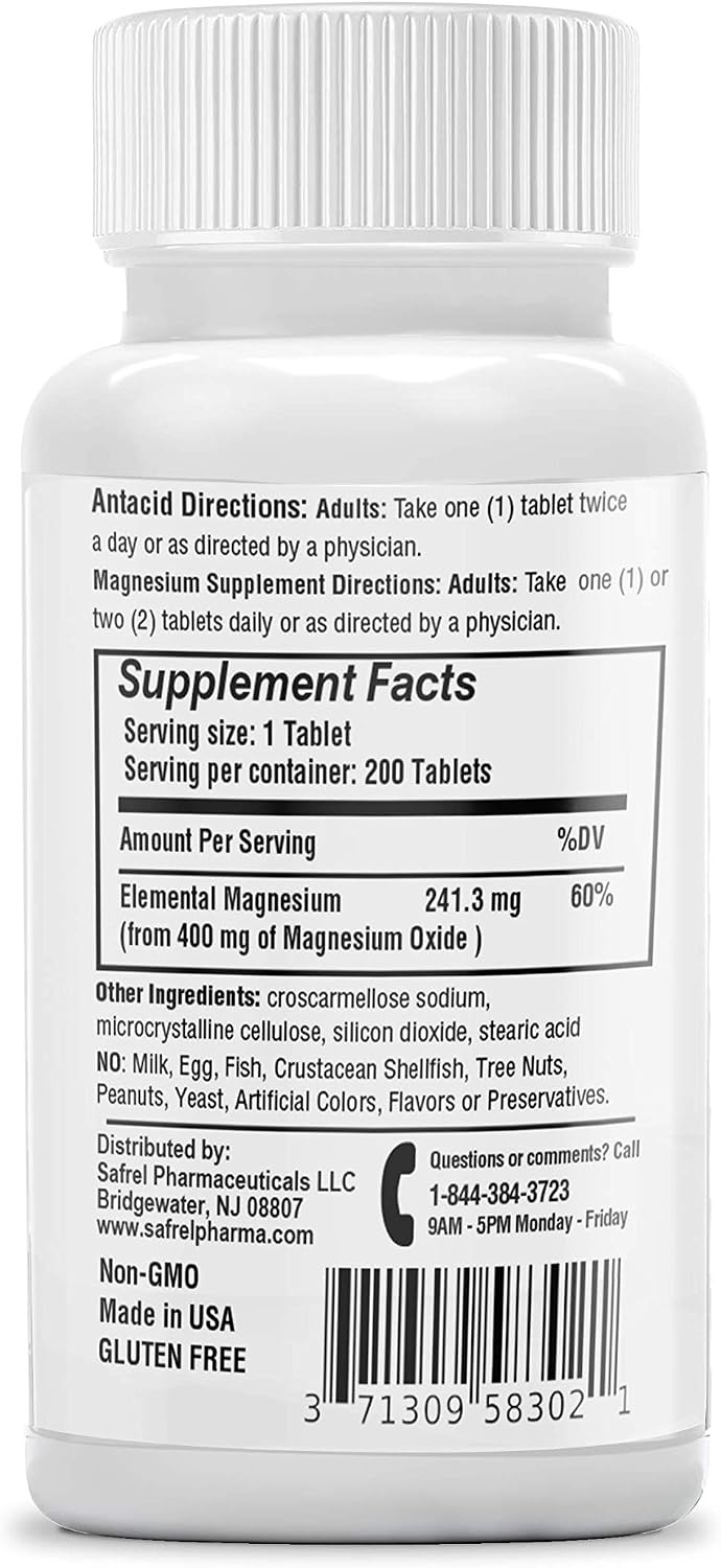 Safrel Magnesio 400mg Comprimidos - Alta Potencia para Músculos y Nervios (200 Comprimidos)