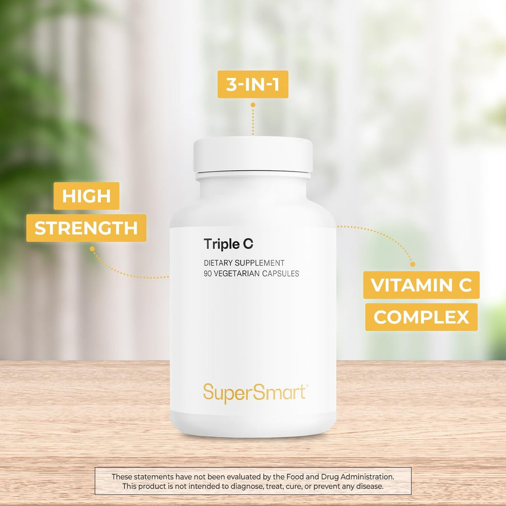 Supersmart Triple C (Alta Potencia): Complejo 3-en-1 de Vitamina C con Flavonoides - 90 Cápsulas Vegetales