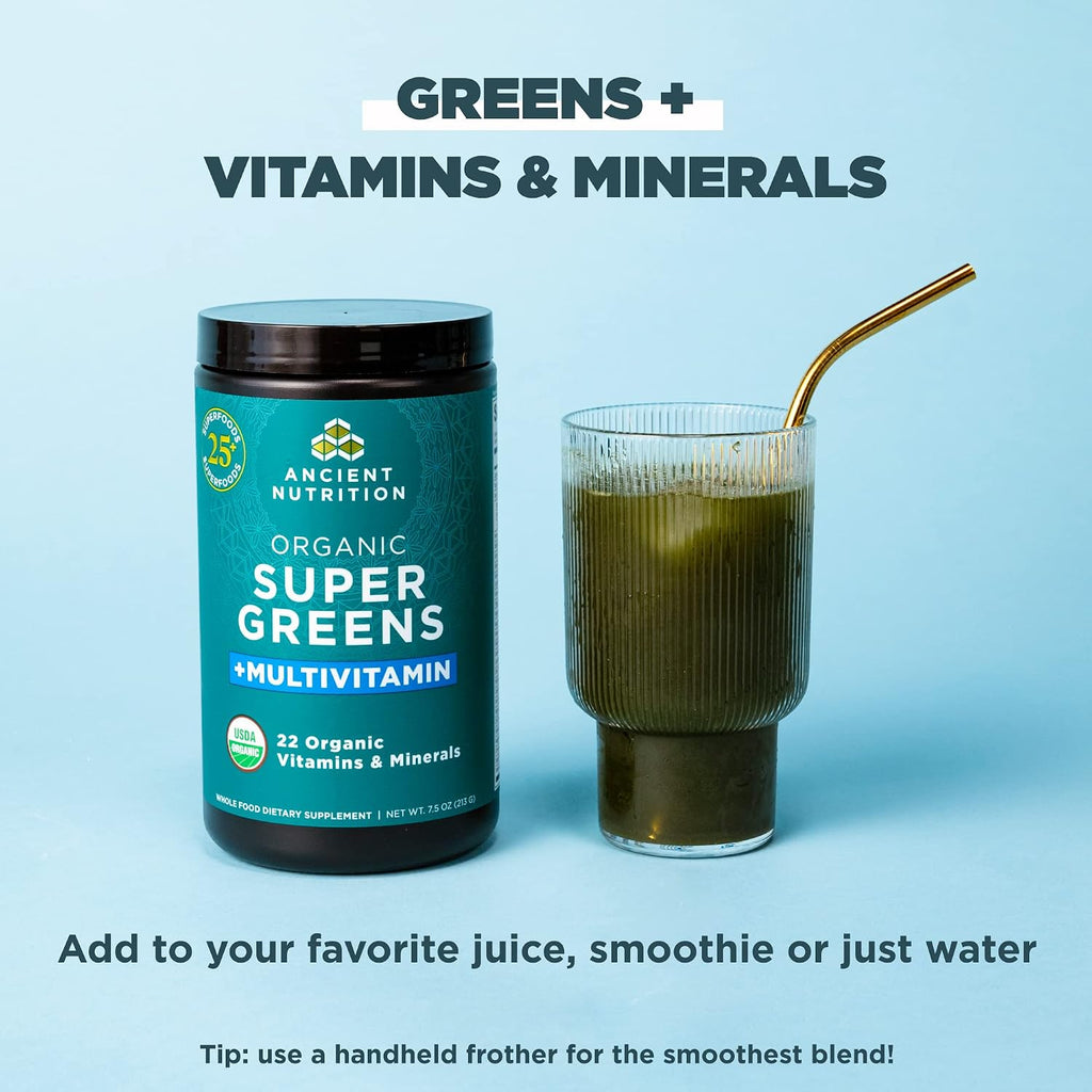 Ancient Nutrition Polvo de Vitaminas con Supergreens Orgánico - 25 Servicios
