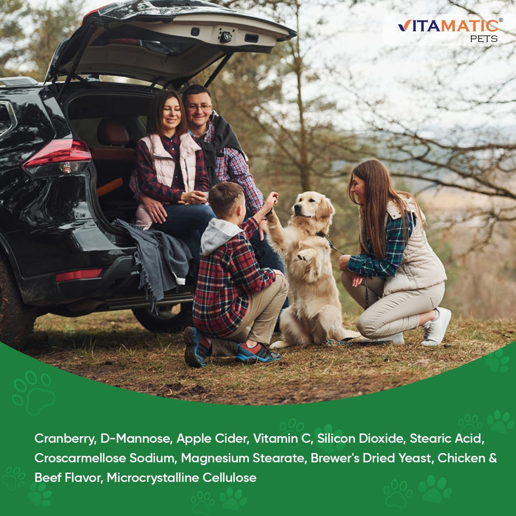 Vitamatic Cranberry para Perros – 120 Comprimidos Masticables – con D-Manosa, Vinagre de Manzana y Vitamina C – Apoyo para el Tracto Urinario y la Vejiga