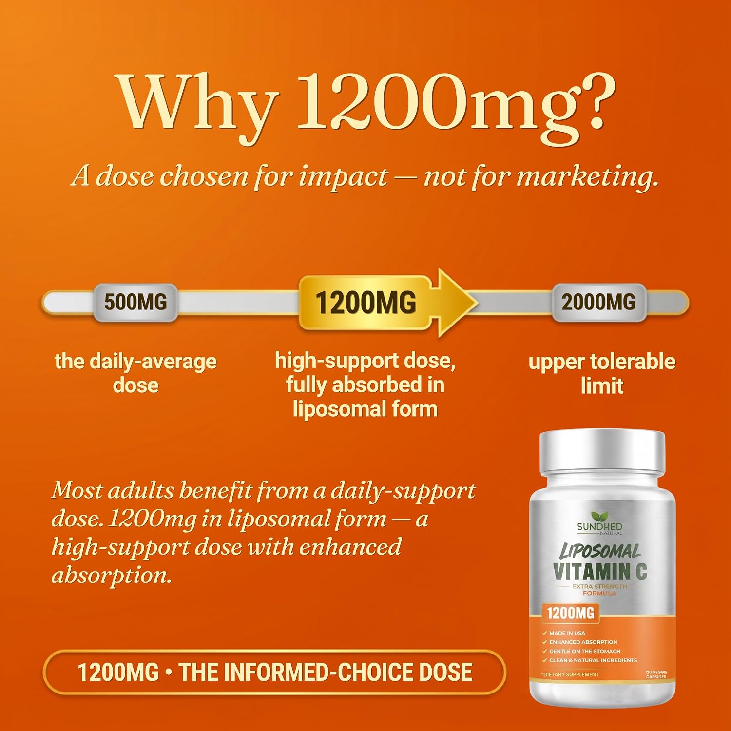 Sundhed Natural Vitamina C Liposomal Pura - 1200 mg por dosis, 120 Cápsulas (2 Meses)