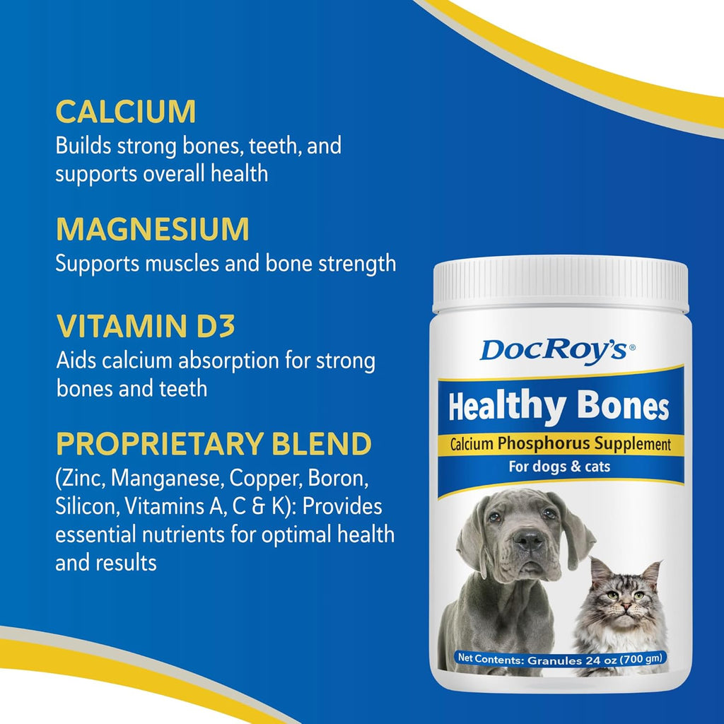 Doc Roy’s Healthy Bones Suplemento de Calcio y Fósforo para Cachorros, Perros, Gatitos y Hembras Lactantes, 700g