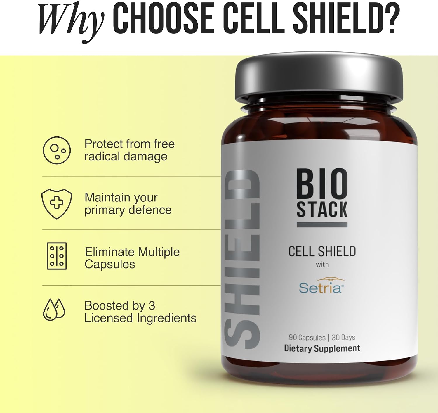 BIOSTACK Cell Shield con Setria Glutathione | Suplemento liposomal con Vitamina C, Cúrcuma y Complejo C3 de Curcumina | L-Glutatión Reducido Puro 500mg