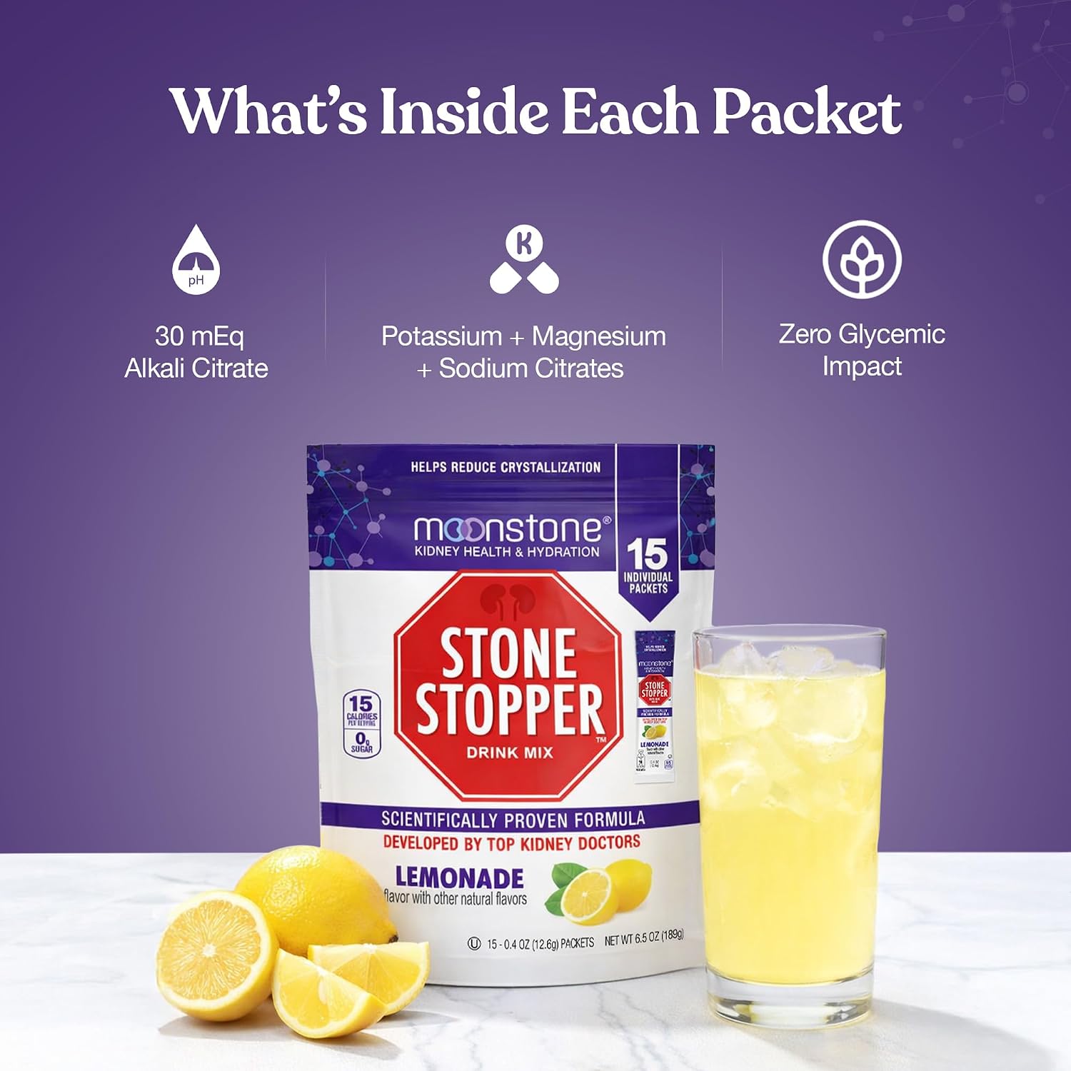 Moonstone Stone Stopper Drink Mix Limonada - Prevención de Cálculos Renales - 15 Días