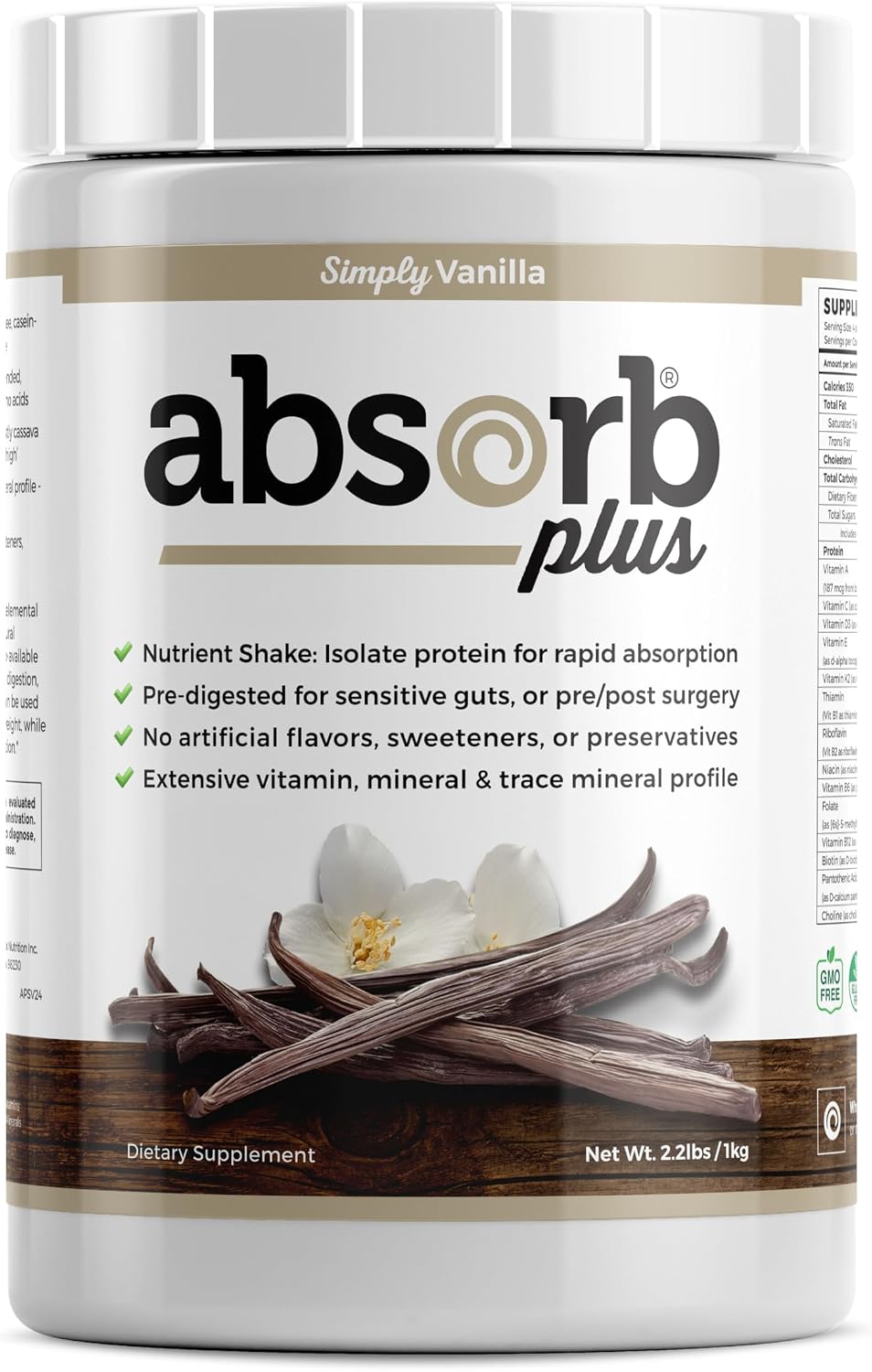 Isolate Protein - Suplemento dietético para mejorar la salud intestinal y aporte nutricional extra, sin OMG, sin gluten, sin lactosa, sin caseína (2.2 lbs, Vainilla Simple)