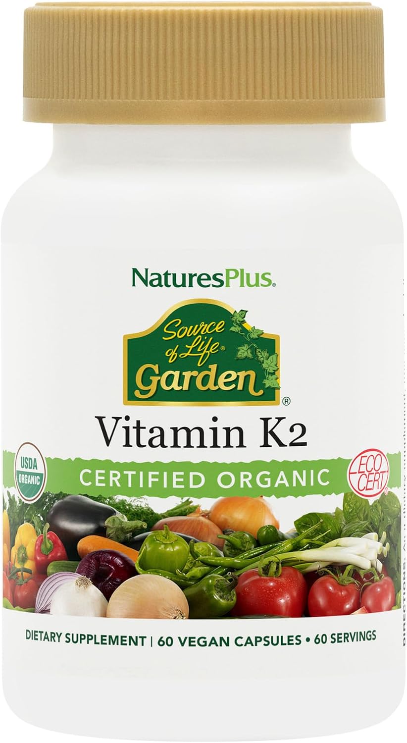NaturesPlus Source of Life Garden Vitamin K2 - 60 Capsules - Healthy Bone Support - Organic, Vegan, Gluten-Free