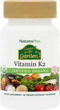 NaturesPlus Source of Life Garden Vitamin K2 - 60 Capsules - Healthy Bone Support - Organic, Vegan, Gluten-Free