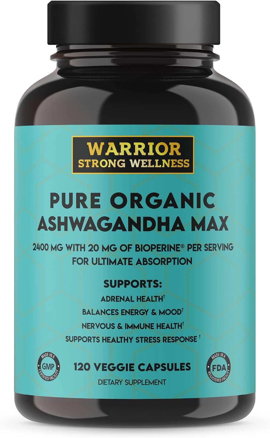 Pure Organic Ashwagandha Capsules with Bioperine - 2400 mg - 120 Cápsulas