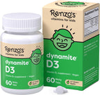 Renzo's Dynamite D3: Vitamina D3 para niños, 60 comprimidos disolventes sin azúcar sabor manzana verde