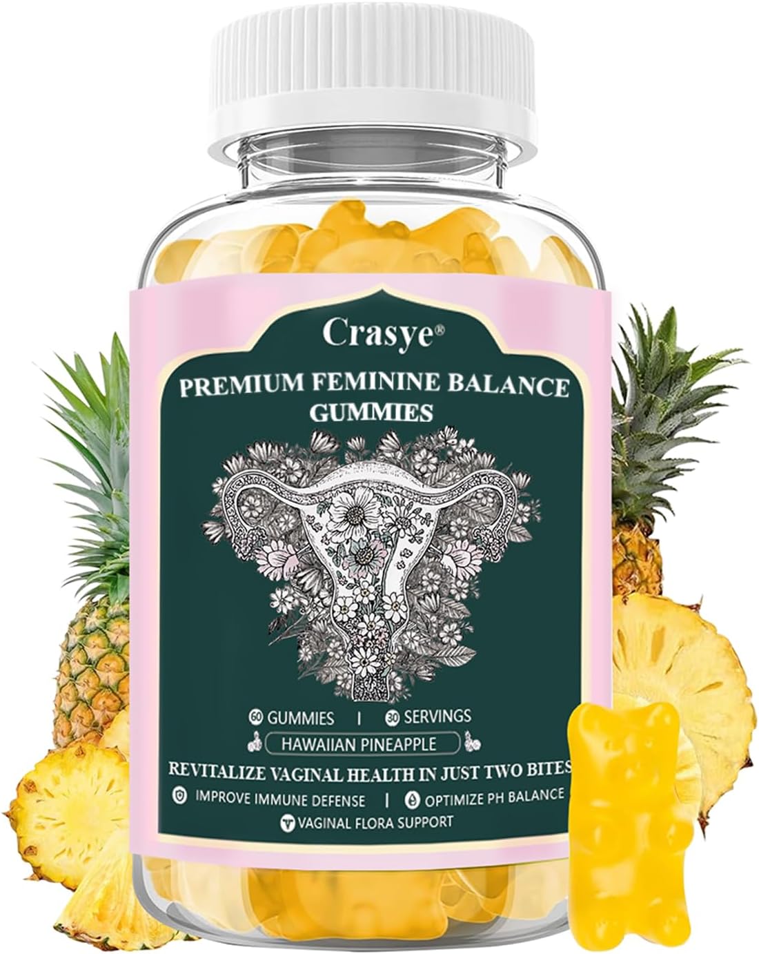 Premium Feminine Balance Gummies - Gomitas de Salud Vaginal con Probióticos y Vitamina C - 60 Gomitas