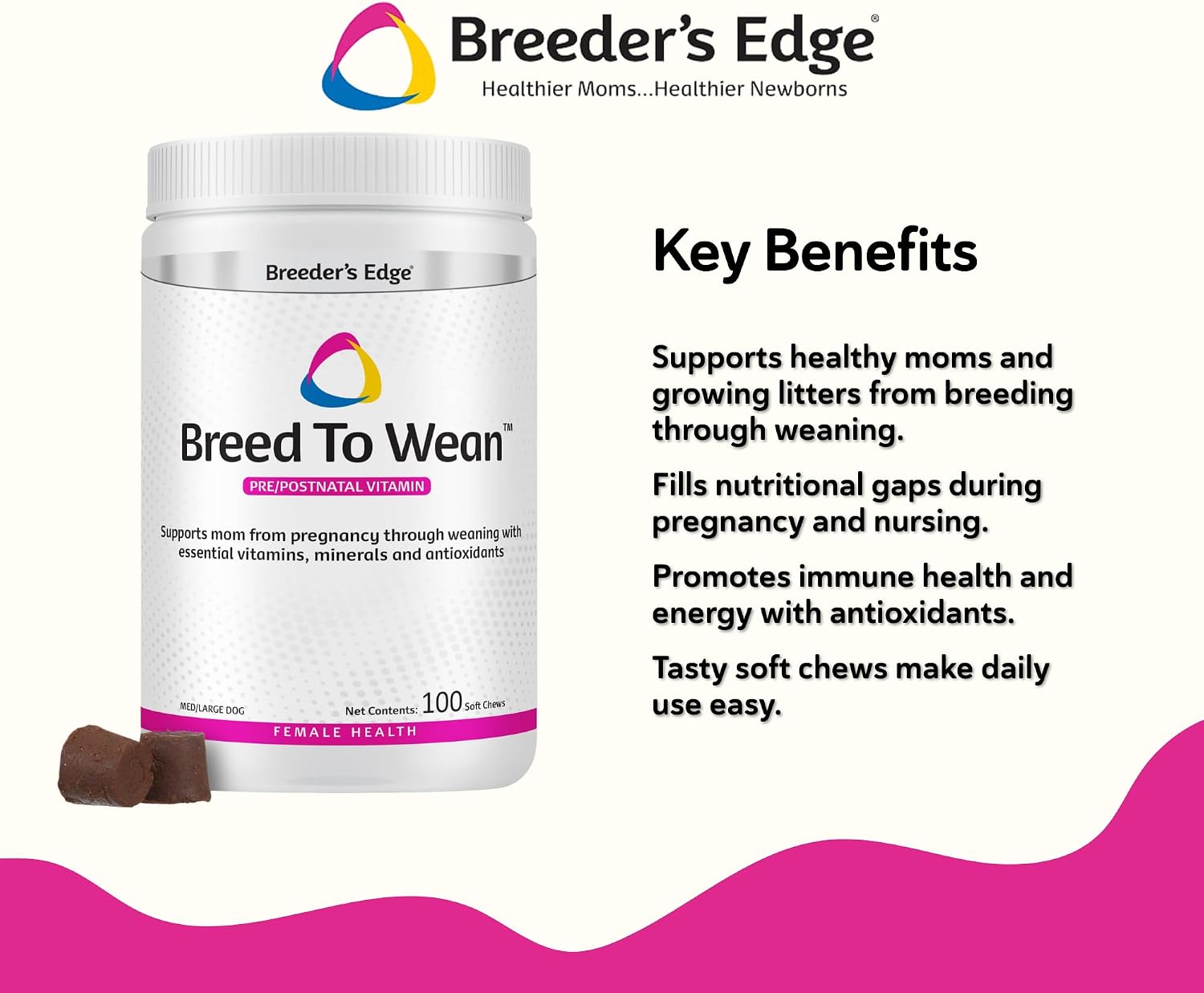 Breeder's Edge Breed to Wean, Multivitamínico Prenatal y Postnatal para Perros y Gatos, 100 Comprimidos