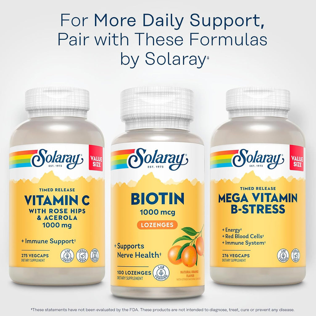 Solaray Biotina 1000mcg Pastillas Masticables - Complemento con Vitamina A - Sabor Naranja Natural